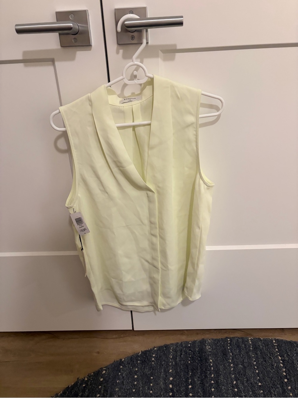 Babaton Aritzia Sleeveless V-Neck Blouse in Pale Yellow